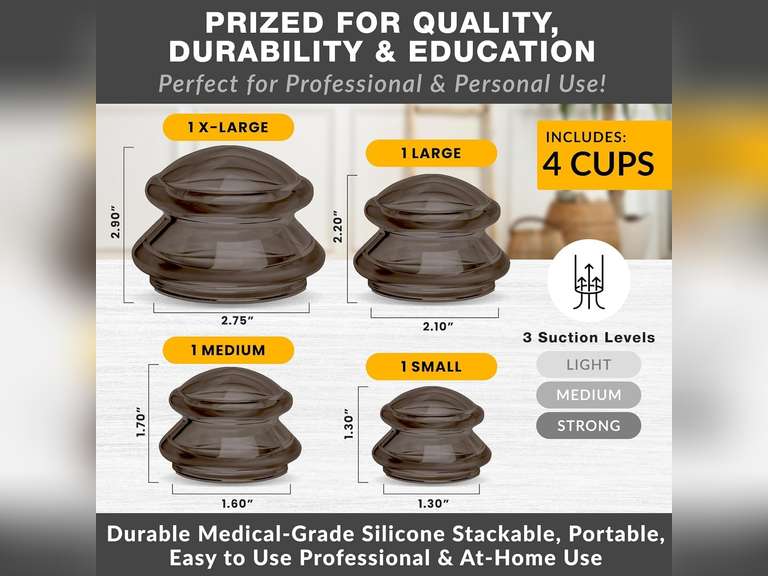 Silicone Cupping Therapy Set Professional Massage Cupping Cups for Cupping Therapy 4 Cup Kit for Massage, Myofascial Release, Cellulite Reduction (Lure Onyx) 27