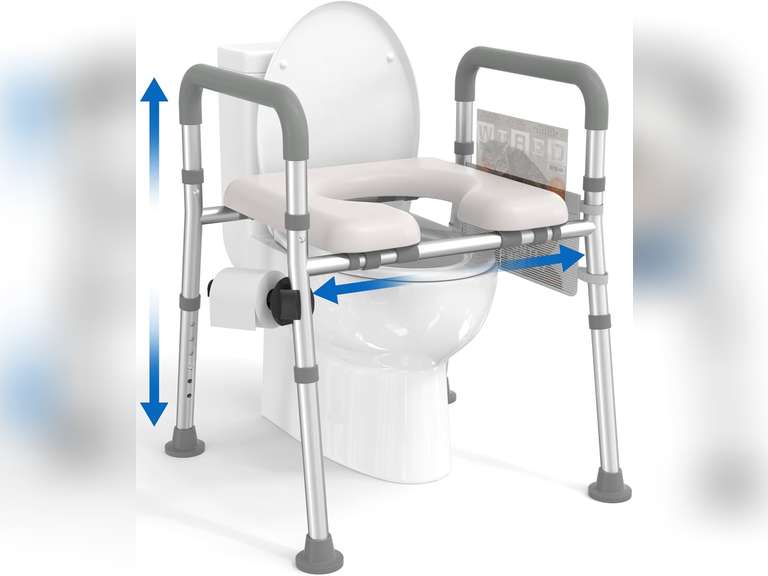 Raised Toilet Seat with Handles, Toilet Seat Riser for Seniors with Adjustable Height & Width, FSA HSA Eligible 400lb Handicap Elevated Toilet Seat for Elderly, Pregnant, Fit Any Toilet 90