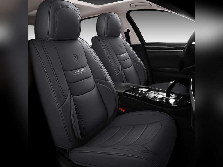 Universal Fit Full Coverage Leather Car Seat Covers for Cars Sedans Trucks SUVs,Waterproof Luxury Car Seat Protector,Car Seat Cushion Full Set,Black Seat Cover for 5-Seats 140