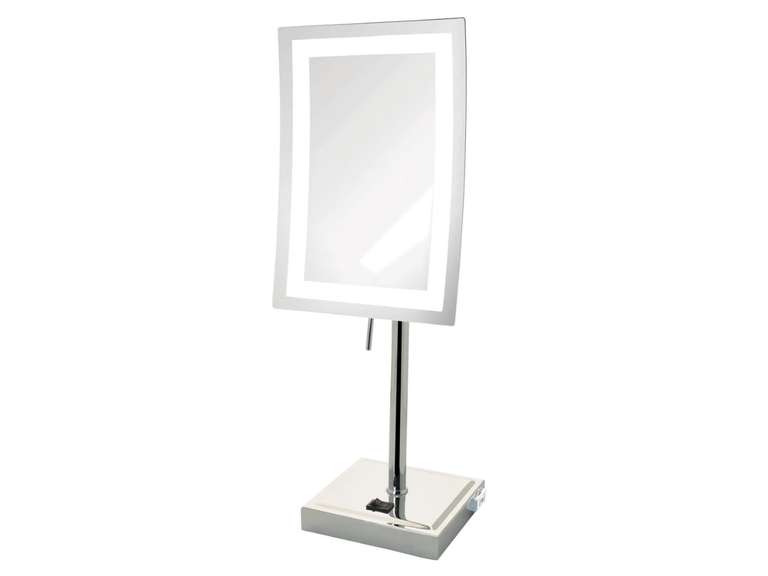 JERDON Lighted Tabletop Makeup Vanity Mirror -Chrome Finish- Rectangular 6.5 x 9 Design - 5X Magnification Chrome Finish - Power Cord and Plug - Model JRT910CL 120