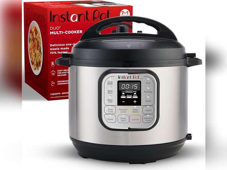 Instant Pot Duo 7-in-1 Mini Electric Pressure Cooker, Slow Rice Cooker, Steamer, Saut , Yogurt Maker, Warmer & Sterilizer, Includes Free App with over 1900 Recipes, Stainless Steel, 3 Quart 60