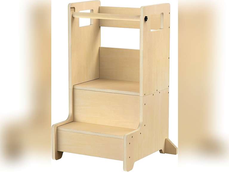 Standing Tower Step Stool for Kids Toddler Non-Slip Sturdy Natural Wood Two Step Stools with Handles Non-Slip Pads for Child Kids Toddler Kitchen Counter Helper Bathroom Toilet Bed Potty Sink 130