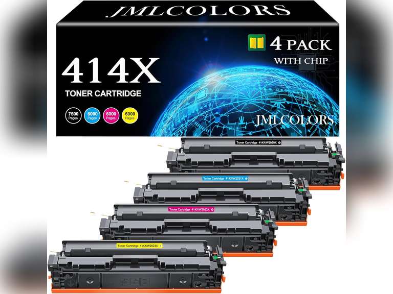 414X 414A Toner Compatible for HP 414A Toner Cartridges 4 Pack Hp 414x (with Chip) Replacement for HP Color Laserjet Pro MFP M479fdw M454dw MFP M480f M479 M455dn M479fdn M454 Printer (4-Pack,B/C/M/Y) 54