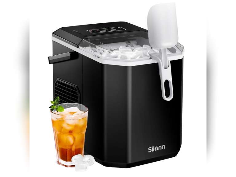 Silonn Ice Maker Countertop, Portable Ice Machine with Carry Handle, Self-Cleaning Ice Makers with Basket and Scoop, 9 Cubes in 6 Mins, 26 lbs per Day, Ideal for Home, Kitchen, Camping, RV 50