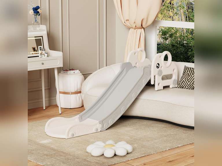 Kids Couch Slide Indoor, 2 in 1 Toddler Stairs Bed Sofa Plastic Slide with Seat, Playground Toys for Toddlers Age 1-3, Easy to Assemble, Grey 54