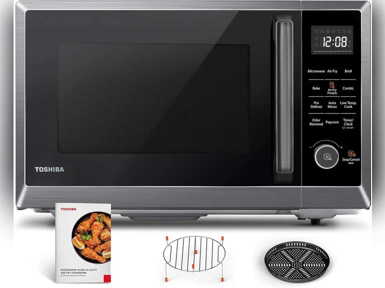 TOSHIBA Air Fryer Combo 8-in-1 Countertop Microwave Oven, Convection, Broil, Odor removal, Mute Function, 12.4" Position Memory Turntable with 1.0 Cu.ft, Black stainless steel, ML2-EC10SA(BS) 171
