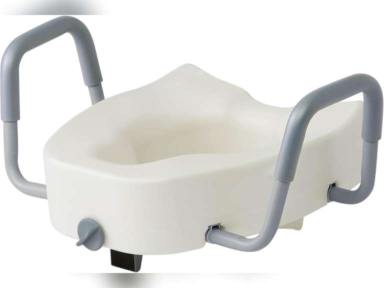 Medline 5" Elongated Raised Toilet Seat, with Lock and Removable Padded Arms- A Medical Seat for Seniors, Elderly, Adults, or Post-Surgery Recovery, 1 Ct. 50