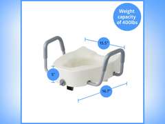 Medline 5" Elongated Raised Toilet Seat, with Lock and Removable Padded Arms- A Medical Seat for Seniors, Elderly, Adults, or Post-Surgery Recovery, 1 Ct. 50