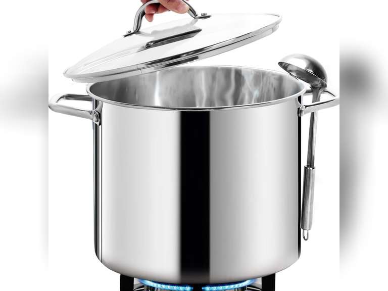 HOMICHEF Commercial Grade LARGE STOCK POT 20 Quart With Lid - Nickel Free Stainless Steel Cookware - Healthy Polished Stockpots - Heavy Duty Induction Soup Pot 76