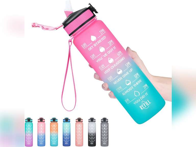 Hyeta 32 oz Water Bottles with Times to Drink and Straw, Motivational Water Bottle with Time Marker, Leakproof, Drinking Sports Water Bottle for Fitness, Gym and Outdoor 8