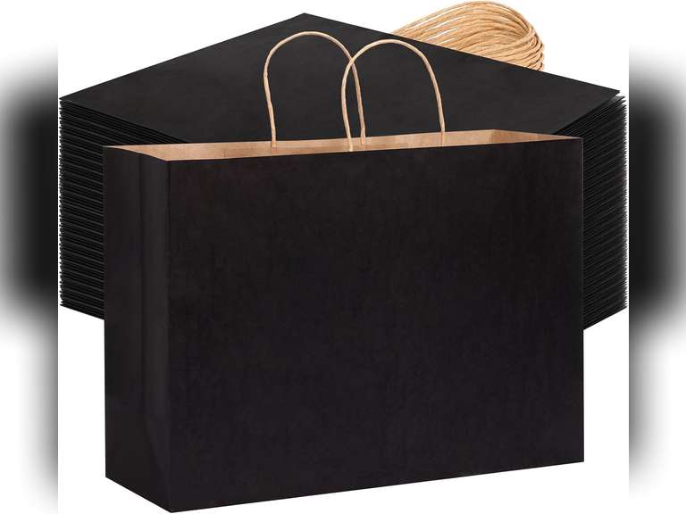 OUTUXED 90pcs Black Gift Bags, 16x6x12 Inch Large Paper Bags with Handles Bulk for Shopping, Boutiques, Small Business, Retail Stores, Gifts 35