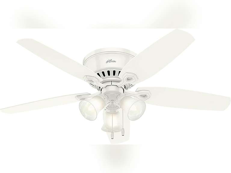 Hunter Fan Company Indoor 53326 52" Builder Low Profile Ceiling Fan with Light, Snow White Finish 118