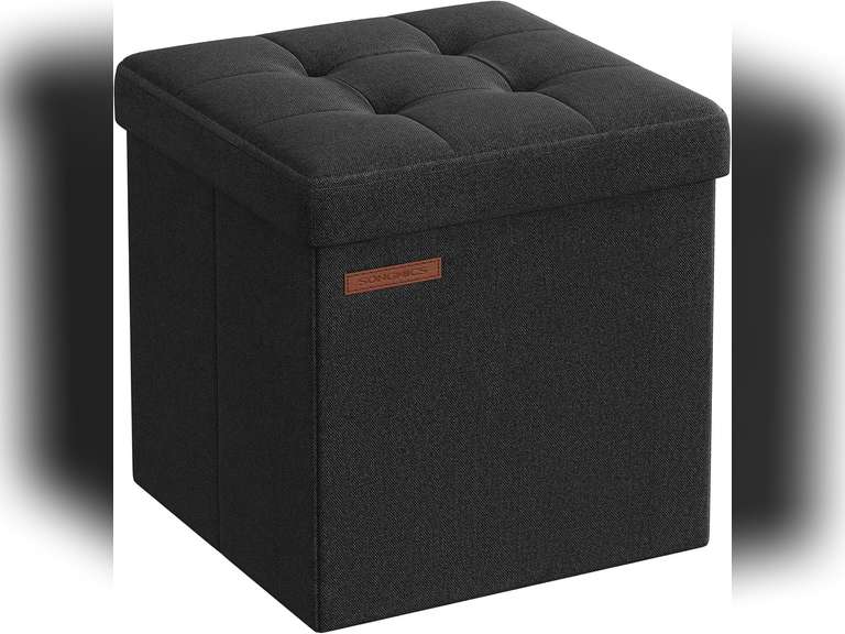 SONGMICS Storage Ottoman, Foldable Small Ottoman Foot Rest, 11.8 Inches Foot Stool, Cube Ottoman with Storage, Load up to 286 lb, for Living Room, Bedroom, Dorm, Ink Black ULSF028B01 17