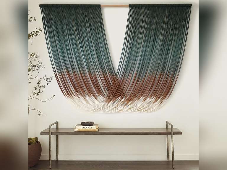 Macrame Wall Hanging Dip-Dye Boho Wall Decor Chic Fiber Wall Art Craftsmanship Bedroom Livingroom Nursery Apartment Home Decor 57" L x 35" W 42