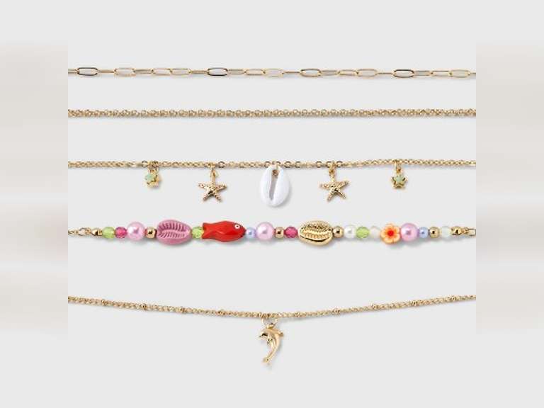 Girls' 5pk Mixed Necklace Set with Sea Life Charms - art class 8