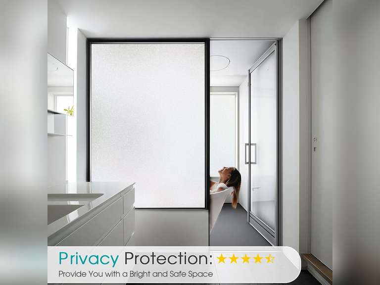 Coavas Window Privacy Film Frosted Glass Static Cling UV Sun Blocking Heat Control Window Tint Day and Night Insulation Home Bathroom Door Decorative Frosting Cover, 17.5 x 78.7 Inch, Pure 7