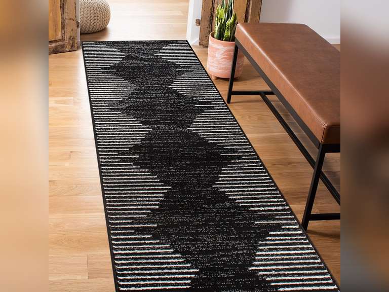 Rugshop Bohemian Stripe Stain Resistant High Traffic Living Room Kitchen Bedroom Dining Home Office Runner Rug 2'x7' Black 32