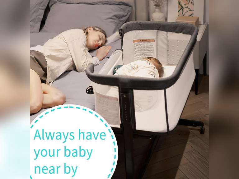 AMKE Baby Bassinets,Bedside Sleeper for Baby for Newborn, Easy Folding Bassinet for Baby and Safe Co-Sleeping,Adjustable Portable Baby Crib Bed,Travel Bag Included 90