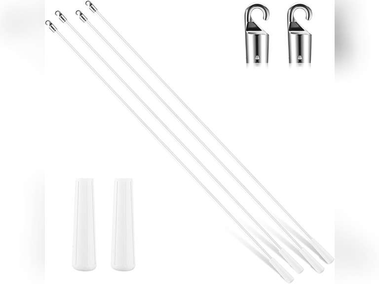 Bokon 4 Pcs Blinds Wand Replacement with Hook and Handle White Fiberglass Long Vertica Blind Wand for Windows Curtain Door Shades Opener Accessory (36 Inch) 36