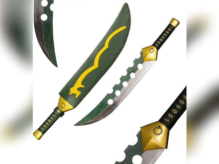 28.7" Meliodas Lostvayne Demon Sword, Carbon Steel Anime Cosplay Swords, Green 60