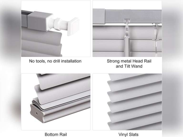 LazBlinds No Tools No Drill 1" Vinyl Mini Blinds, Cordless Blinds for Windows, Light Filtering Horizontal Window Blinds & Shades, 20" W x 48" H, Grey 30