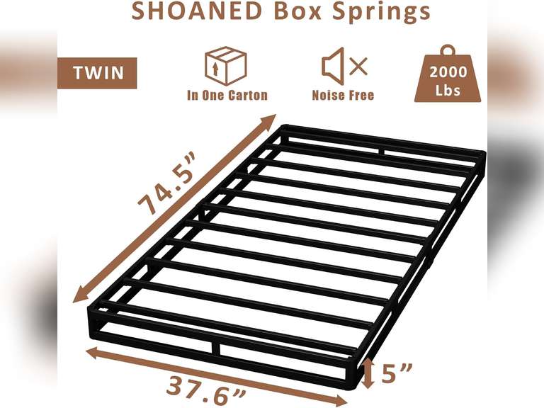 Twin Size Box Springs - 5 Inch Low Profile Mattress Foundation No Noise Heavy Duty Metal Basics Bed Base with Clean Fabric Cover, Easy Assembly 57