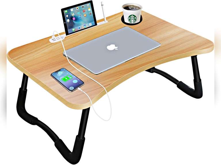 ICARE Laptop Bed Desk, Portable Foldable Laptop Lap Desk Tray Table with USB Charge Port/Cup Holder/Storage Drawer, for Bed/Couch/Sofa Working, Reading(similar model) 34