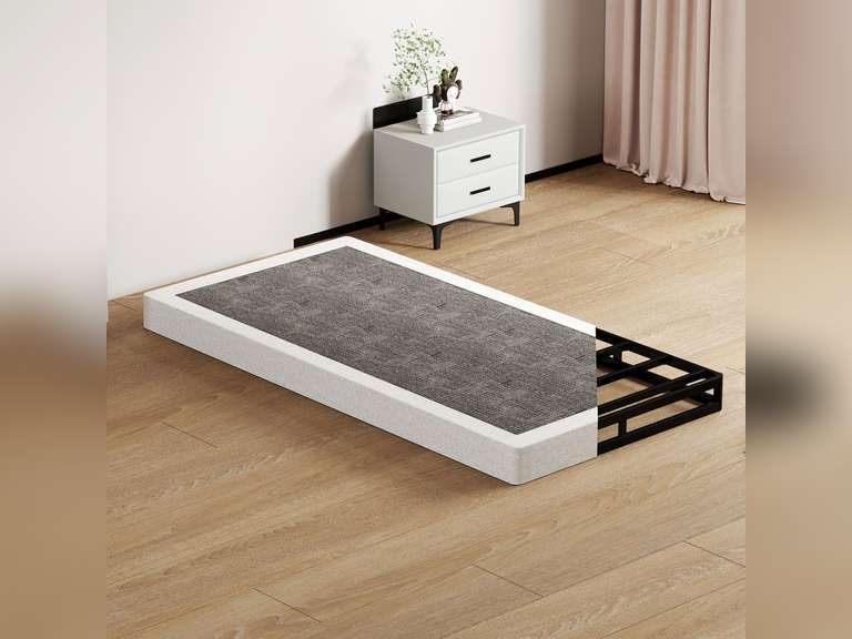 Twin Size Box Springs - 5 Inch Low Profile Mattress Foundation No Noise Heavy Duty Metal Basics Bed Base with Clean Fabric Cover, Easy Assembly 57
