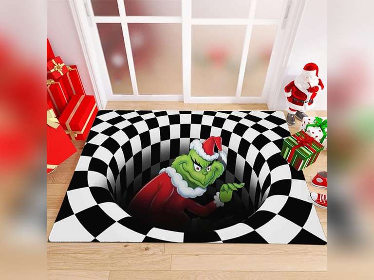 3D Illusion Doormat, Funny Entryway Rug for Christmas Decoration Indoor Outdoor Halloween Welcome Bathroom Kitchen Floor mat for Xmas(Black 20" 31.5") 18