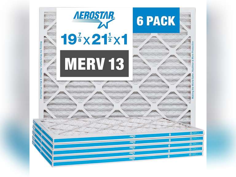 Aerostar 19 7/8 x 21 1/2 x 1 MERV 13 Pleated Air Filter, AC Furnace Air Filter, 6 Pack (Actual Size: 19 7/8"x21 1/2"x3/4") 59