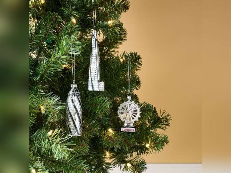 M&S 3ct Modern London Glass Christmas Tree Ornament Set 15