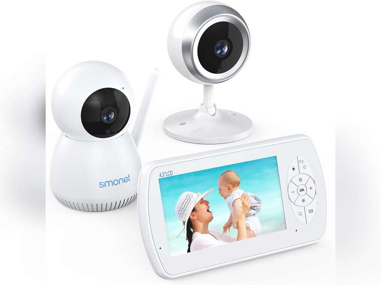 Baby Monitor with Video and Audio,SMONET 1080P Baby Monitor with 2 Cameras Remote Pan Tilt Feed Alarm Two-Way Talk Night Vision Crying Alarm 100