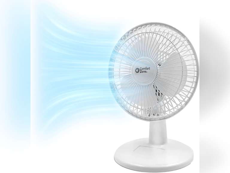 Comfort Zone 6-inch Mini Desk Fan with Fully Adjustable Tilt, Portable 2 Speed Tabletop Fan, Quiet Bedside or Office Fan with Stable Base, White 15