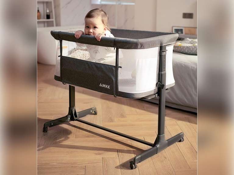 AMKE Baby Bassinets,Bedside Sleeper for Baby for Newborn, Easy Folding Bassinet for Baby and Safe Co-Sleeping,Adjustable Portable Baby Crib Bed,Travel Bag Included 90