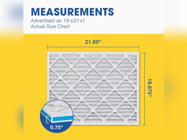 Aerostar 19 7/8 x 21 1/2 x 1 MERV 13 Pleated Air Filter, AC Furnace Air Filter, 6 Pack (Actual Size: 19 7/8"x21 1/2"x3/4") 59