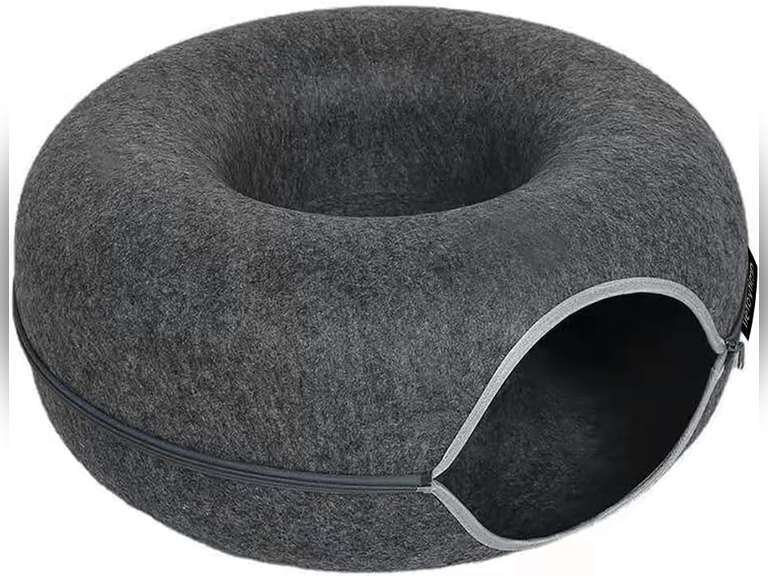 Tunnel nest, Donut nest, Fun Ventilation Peephole, Detachable Zipper cat Bed, Felt Washable, All Season Universal cat Bed Suitable for Cats (Dark Gray, Small) 28