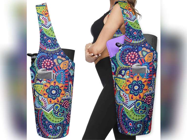 (Another color)Fashion Printed Yoga Mat Bag with Large Side Pocket & Zipper Pocket Long Tote Yoga Bag Fit Most Size Mats - Holds More Yoga Accessories 26
