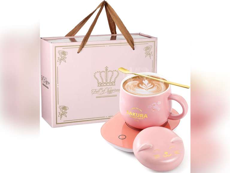 Honeydak Coffee Mug Warmer Cute Cat Mug Set Cup Warmer for Desk for Women Heated Coffee Warmer for Mom Home Office Christmas Birthday Gifts(Pink) 20