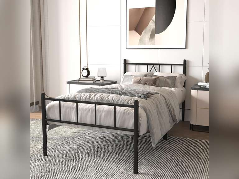 14 Inch Twin Size Bed Frames with Headboard/Footboard Metal Slats Support No Box Spring Needed Easy to Assemble/Under Bed Storage Space/Twin Size Black 70