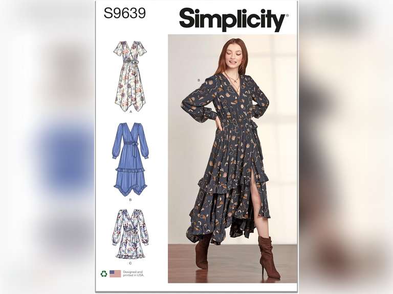 Simplicity Misses' Midi Wrap Dress Sewing Pattern Kit, Code S9639, Sizes 16-18-20-22-24, Multicolor 9