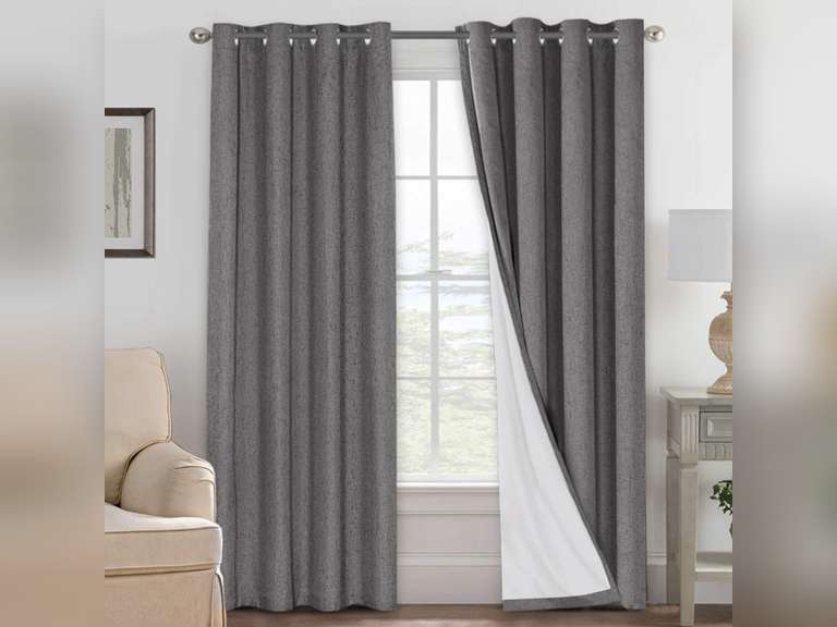 (Similar model)H.VERSAILTEX Linen Blackout Curtains 84 Inches Long 100% Absolutely Blackout Thermal Insulated Textured Linen Look Curtain Draperies Anti-Rust Grommet, Energy Saving with White Liner, 1 Panel, Grey 25