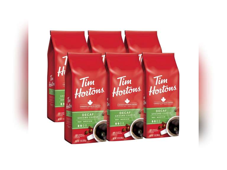 Tim Hortons Decaf Blend, Medium Roast Ground Coffee, Perfectly Balanced, Always Smooth, Made with 100% Arabica Beans, 72 Ounce (6 x 12 oz Bags) 46
