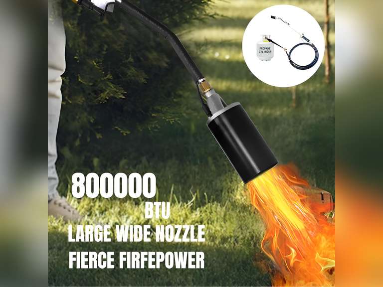 High Output 800,000 BTU Propane Torch Kit with Turbo-Blast Trigger, Self-Ignition, 10FT Hose, and Storage Bag - Ideal for Efficient Weed Control, Professional Roofing, and Melting Projects, Black 27