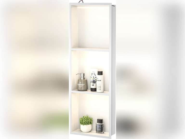 Stainless Steel Shower Niche with Shelf 36" X 12" White with Led Light 3 Shelves No Tile Needed Niche Shower for Bathroom Storage Over-Mounted Installation 239