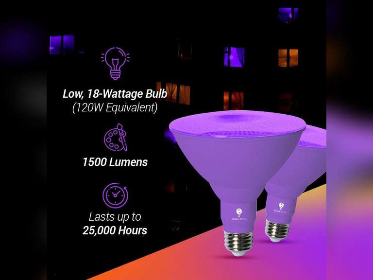 Bluex Bulbs 2 Pack LED Par38 Flood Purple Light Bulb - 18W (120Watt Equivalent) - Dimmable - E26 Base LED Lights, Party Decoration, Porch, Home Lighting, Holiday Halloween Purple Flood Lights Bulb. 20