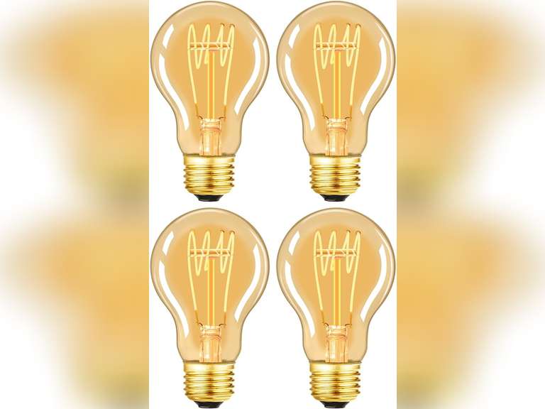 Leools Vintage LED Spiral Filament Bulb A19,E26 Base,Amber Glass,Warm White,2200K, 400LM(40W Equivalent), Dimmable, Antique Spiral Design, 4-Pack 24