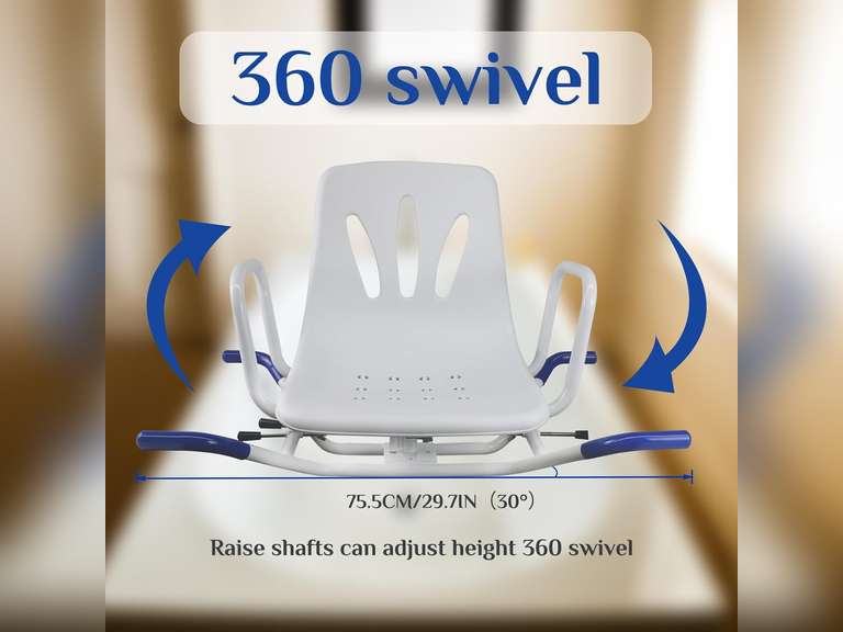 360 Swivel Shower Chair for Bathtub, Adjustable Space Saving Design for Tubs, Inside Shower, Tub Transfer Chair for Elderly, Seniors and Disabled, White 79