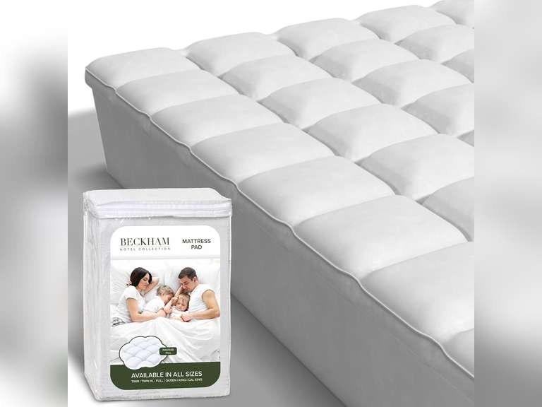 Beckham Hotel Collection Cal King Size Hybrid Mattress Protector & Pad - Extra Padded, Thick, Plush, & Fitted Mattress Topper for Bed - Quilted Pillow Top Mattress Cover 133