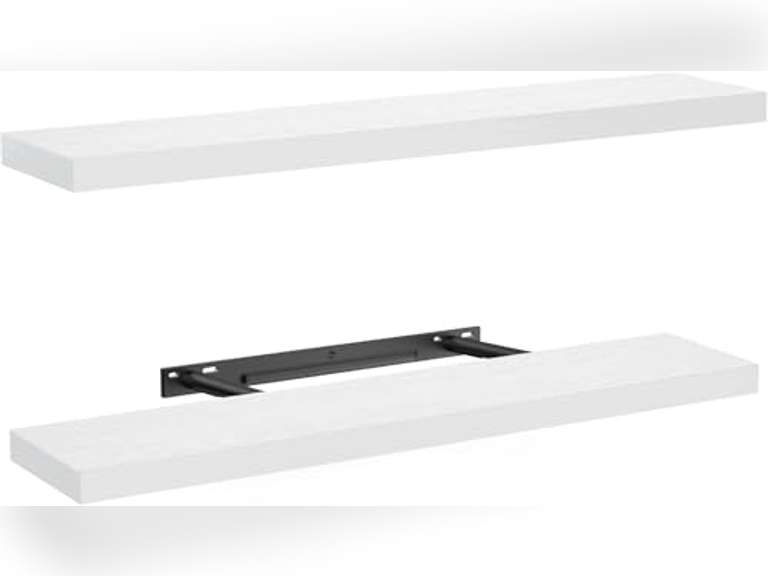 AMADA HOMEFURNISHING Floating Shelves, 32 Large Wall Mounted Shelves for Bathroom, Bedroom, Living Room, Kitchen, Office, Hanging Shelf for Wall D cor Storage, Set of 2, White 50