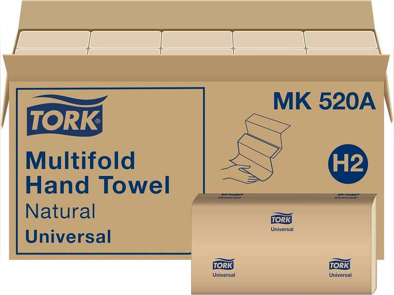 Tork Multifold Hand Towel, Natural, 100% recycled, FSC certified, Compatible with H2 Dispensers, 16 packs x 250 sheets (MK520A) 25